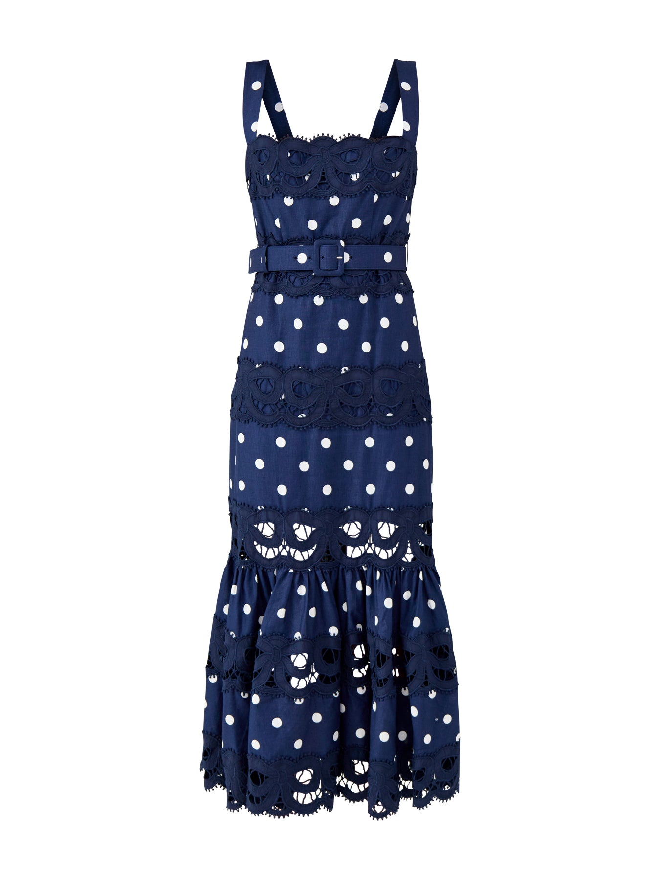 Navy Polka Dot Linen Midi Dress