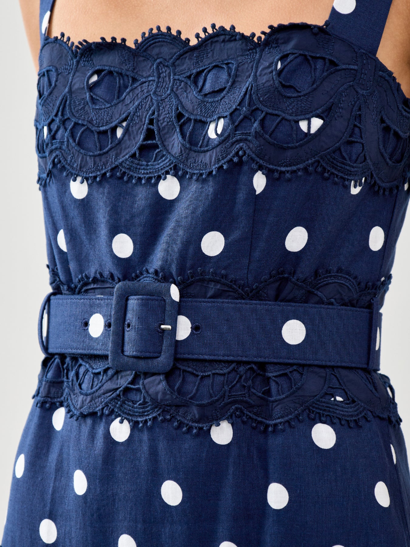 self portrait navy polka dot linen midi dress Self-Portrait Polka Dot Linen Midi Dress