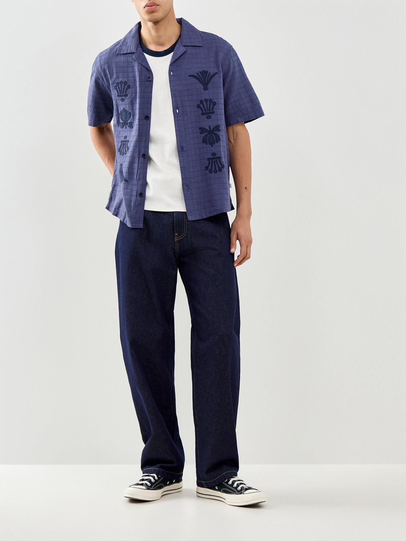 Curzon Grid Motif Appliqué Shirt Navy