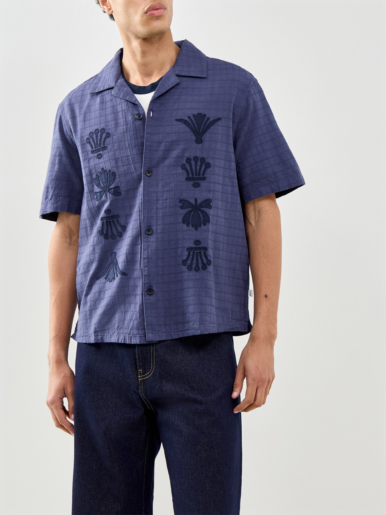 Curzon Grid Motif Appliqué Shirt Navy