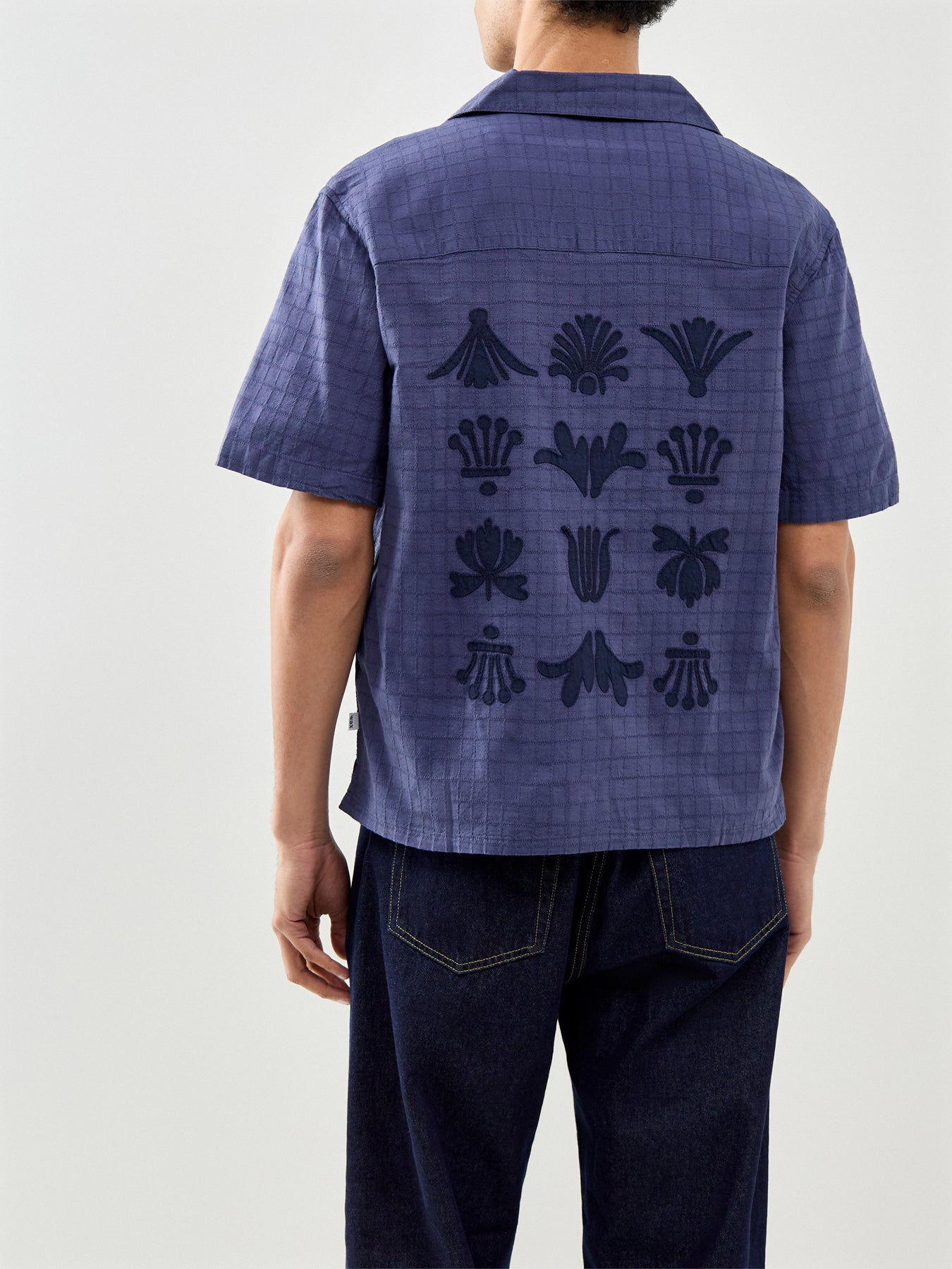 Curzon Grid Motif Appliqué Shirt Navy