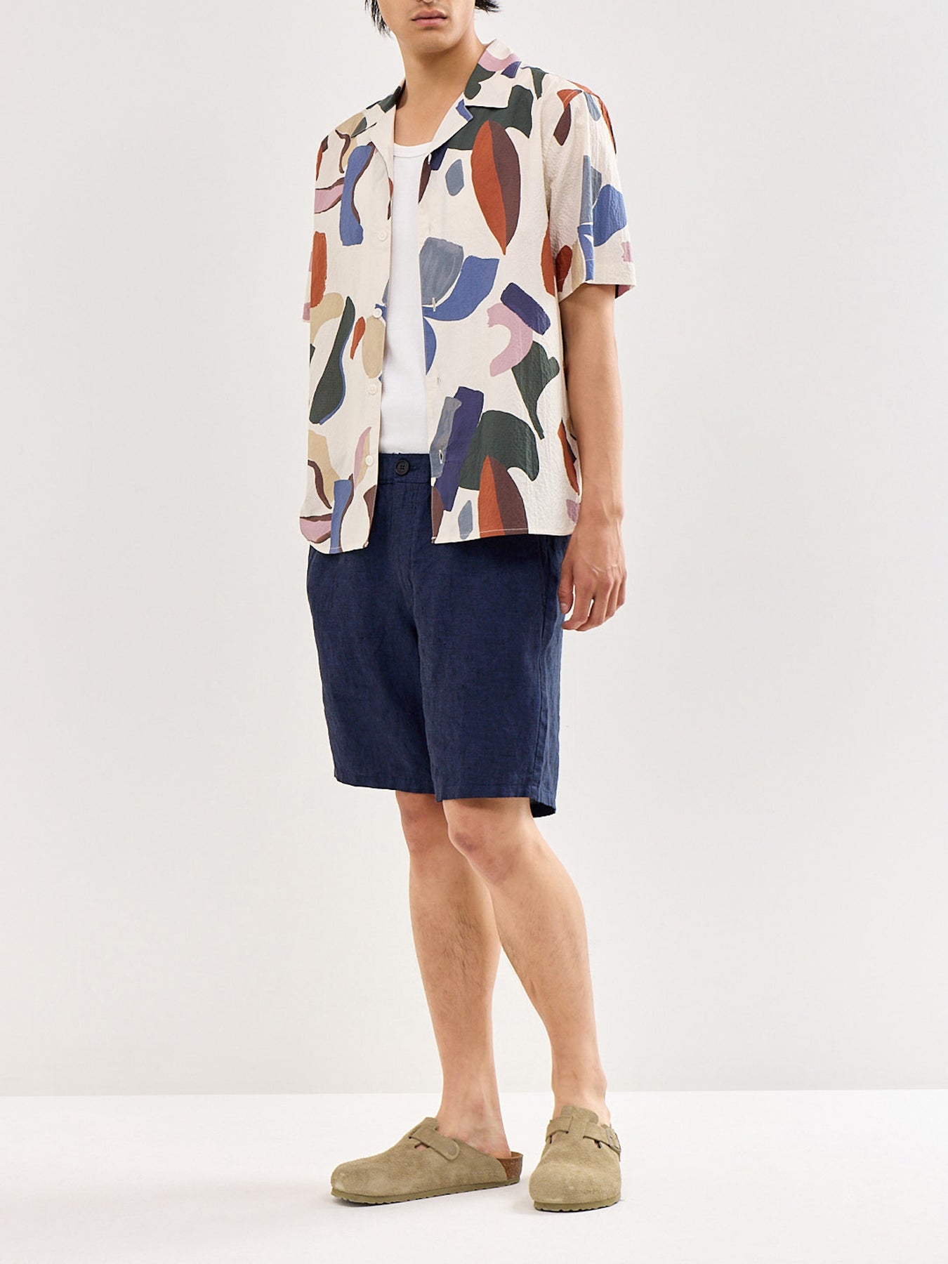 Didcot Abstract Shapes Short Sleeve Shirt Ecru