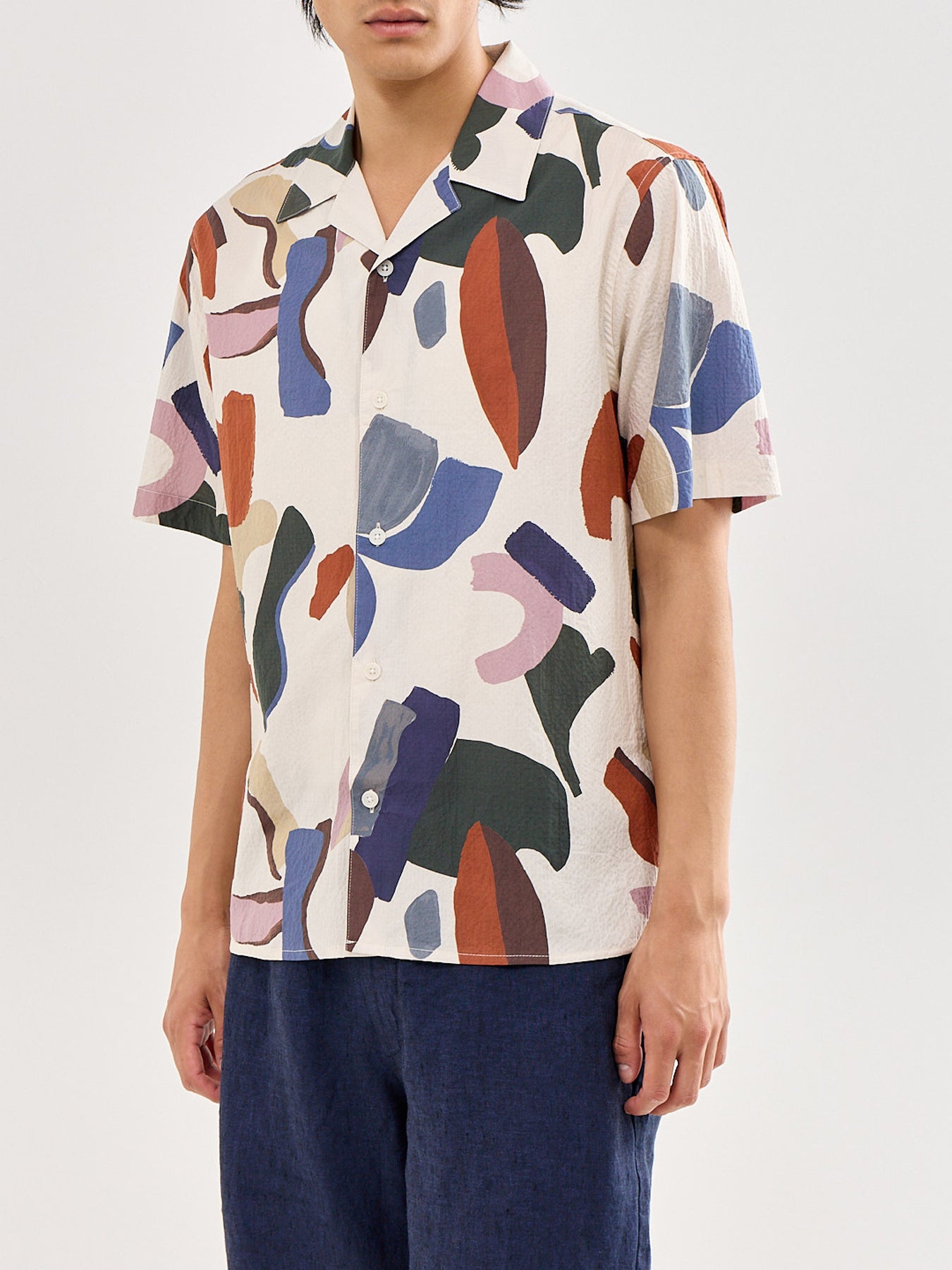 Didcot Abstract Shapes Short Sleeve Shirt Ecru
