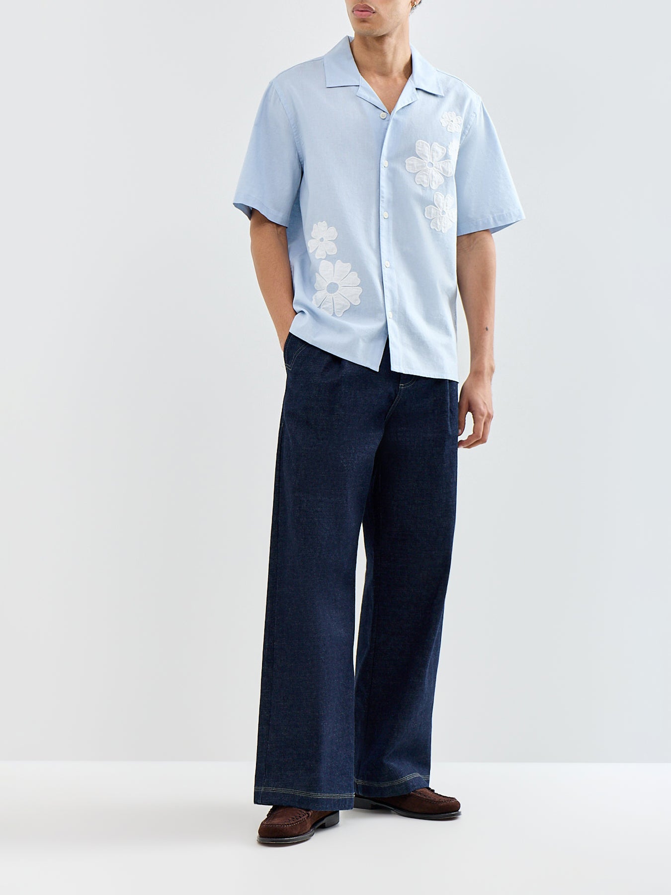 Didcot Appliqué Flowers Shirt Blue