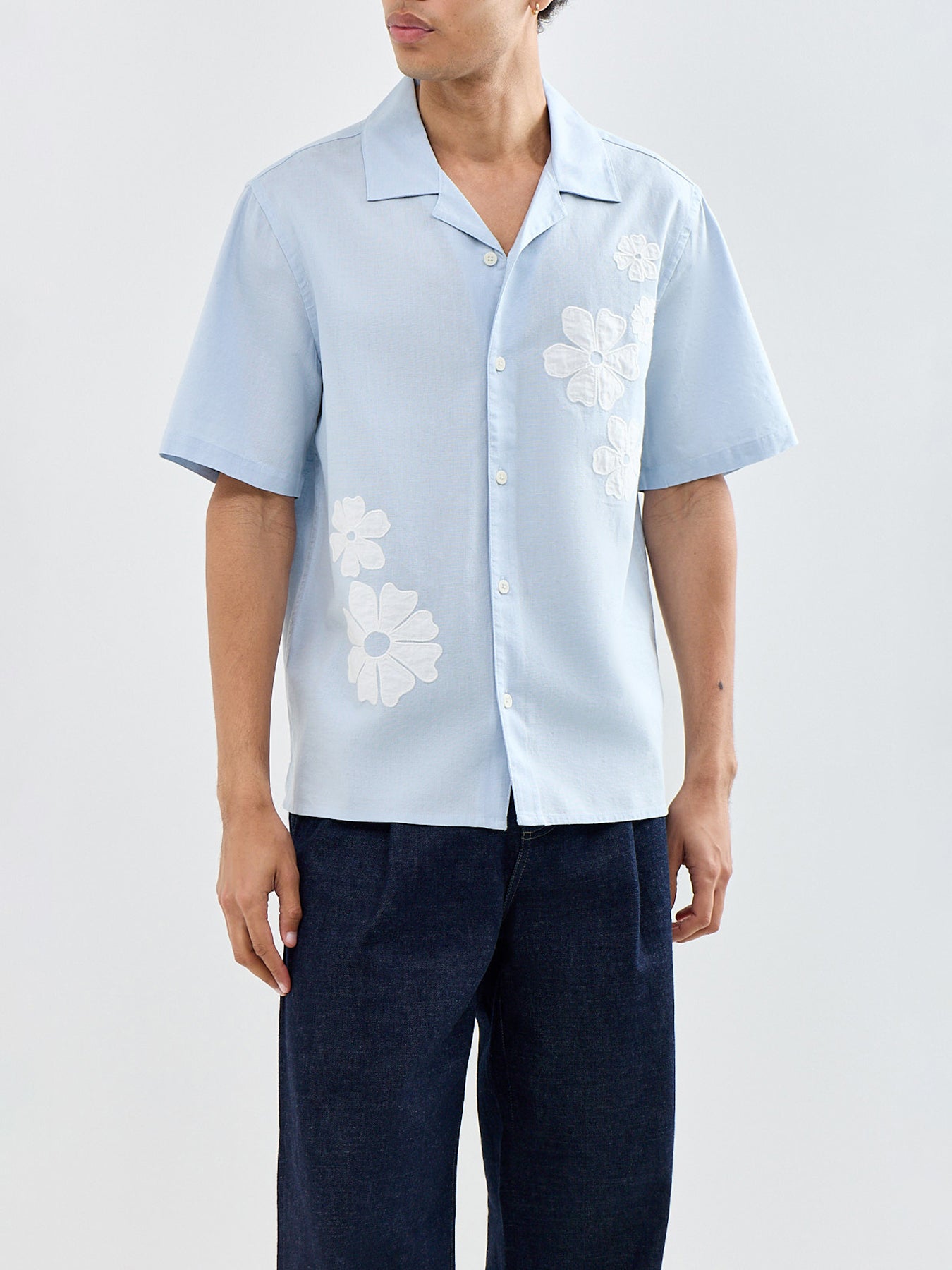 Didcot Appliqué Flowers Shirt Blue