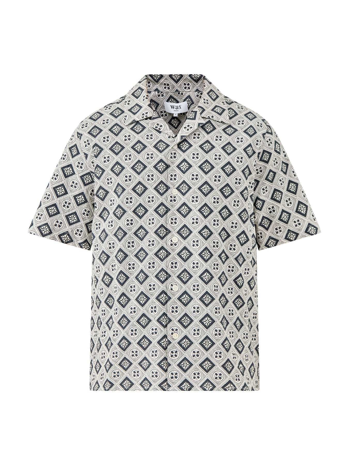 Didcot Short Sleeve Tile Print Shirt Ecru Black