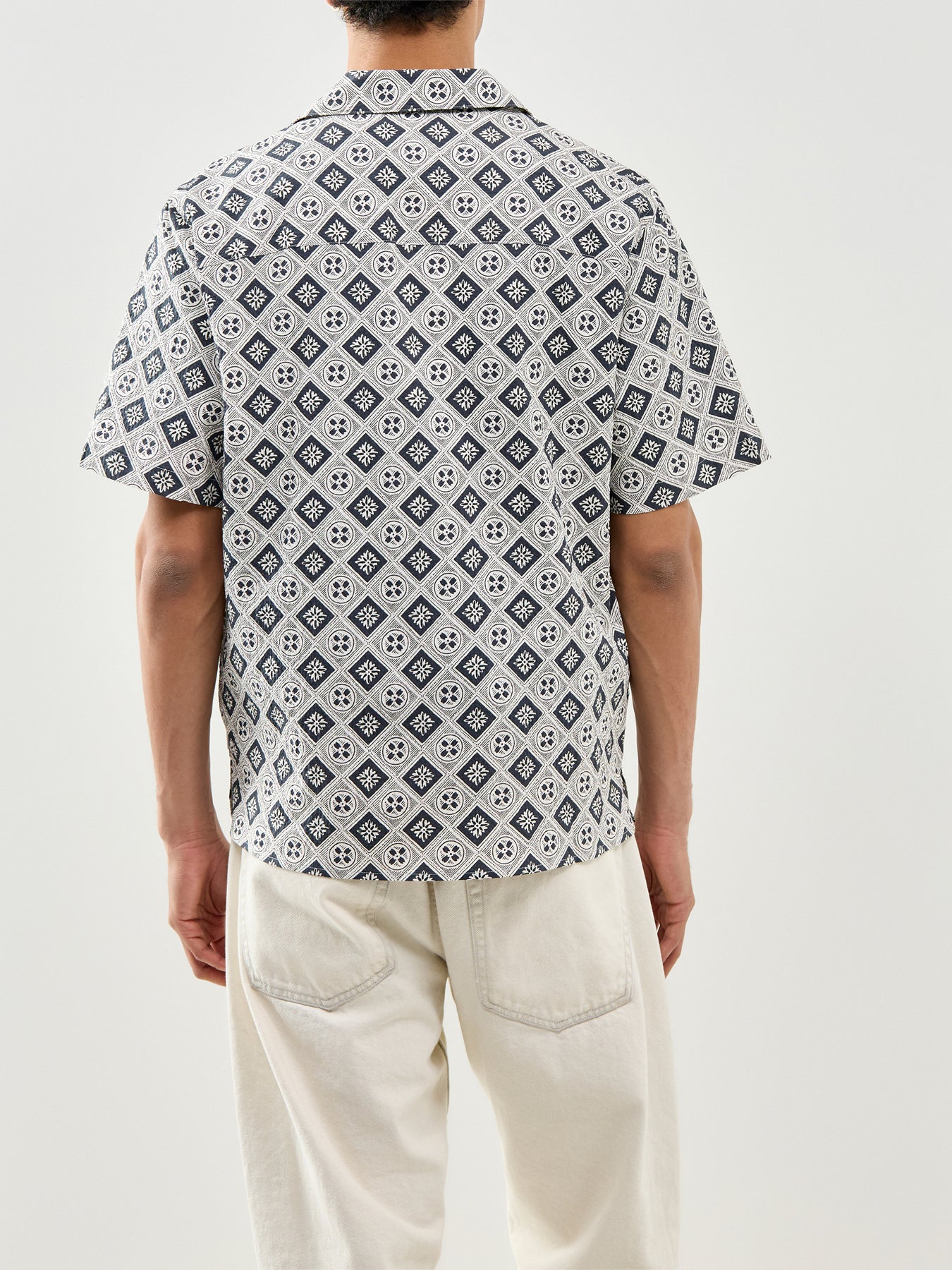 Didcot Short Sleeve Tile Print Shirt Ecru Black
