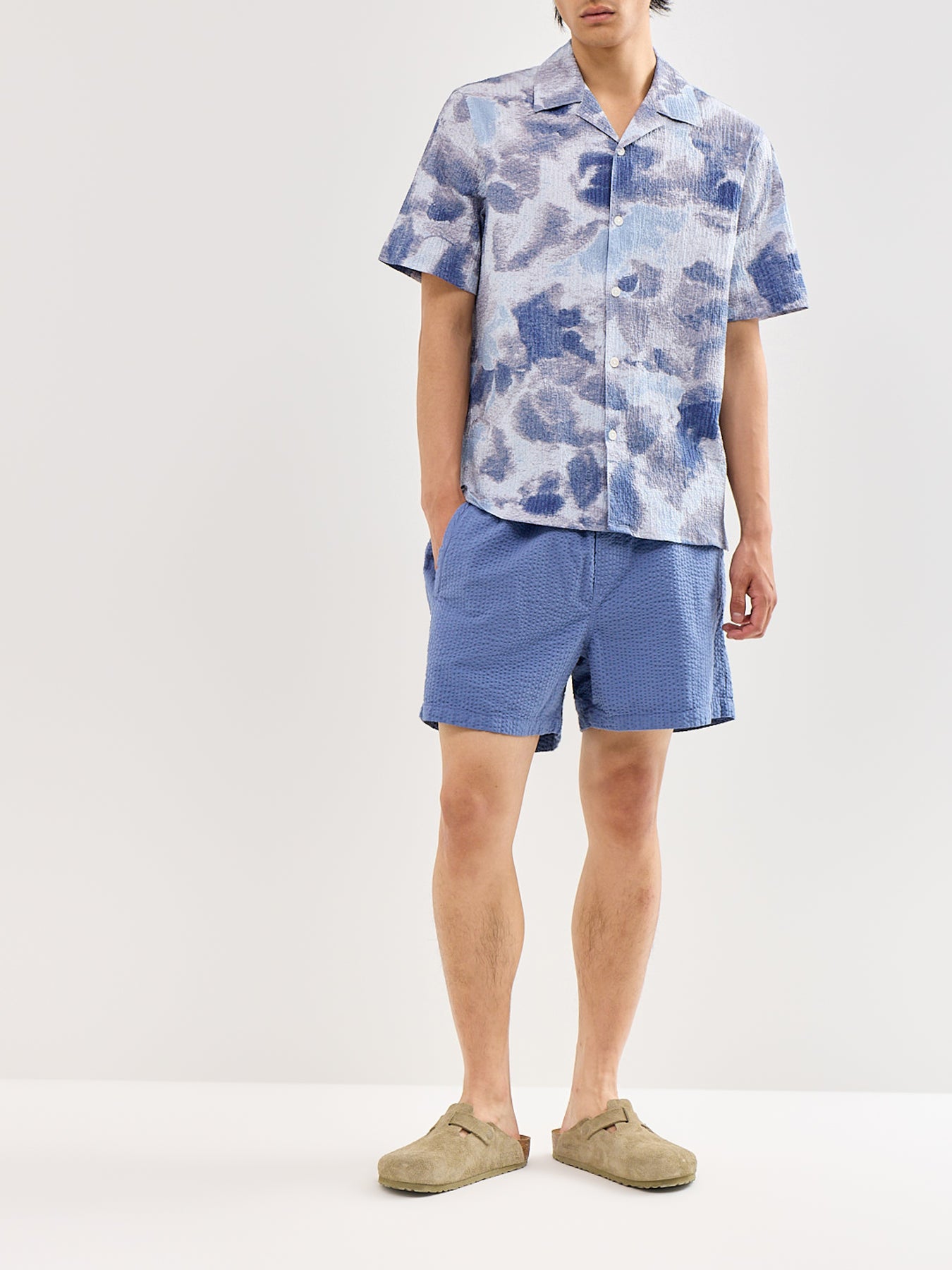 Didcot Watercolour Print Short Sleeve Shirt Blue