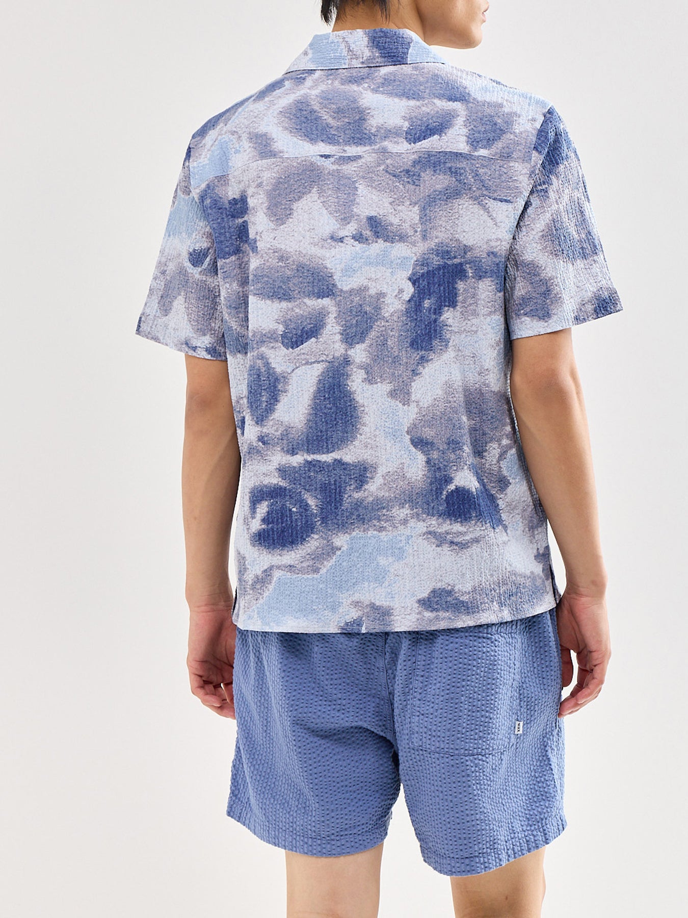 Didcot Watercolour Print Short Sleeve Shirt Blue