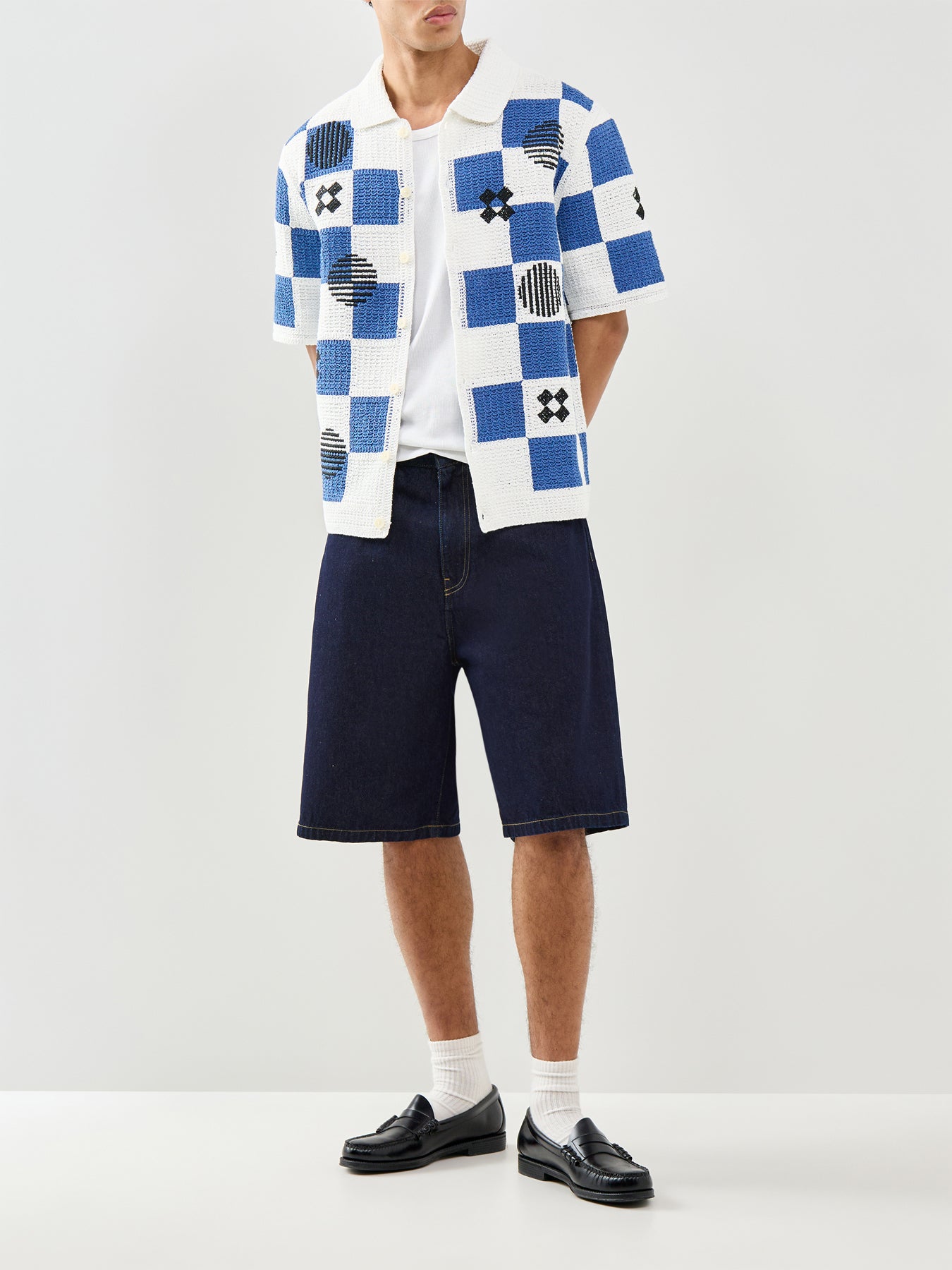 Porto Crochet Shirt Ecru Blue