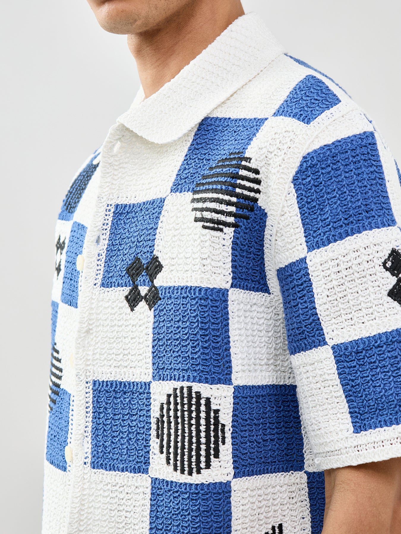 Porto Crochet Shirt Ecru Blue