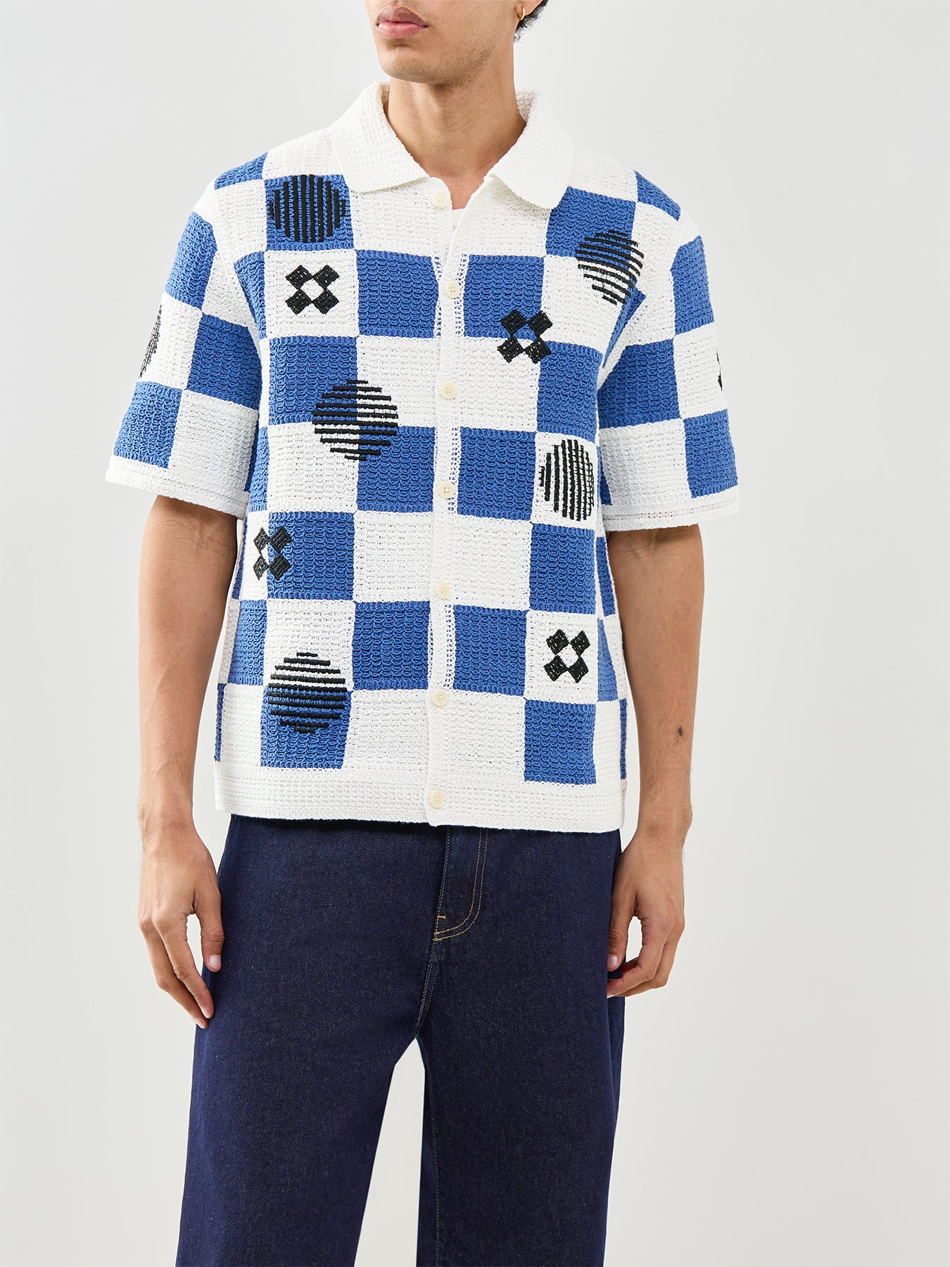 Porto Crochet Shirt Ecru Blue