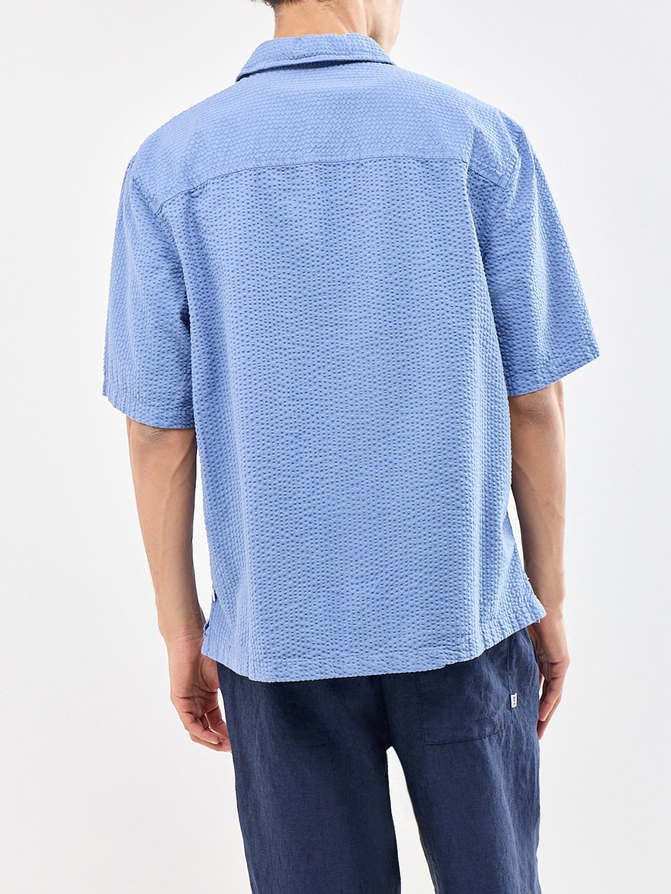 Keats Cotton Seersucker Short Sleeve Shirt Blue