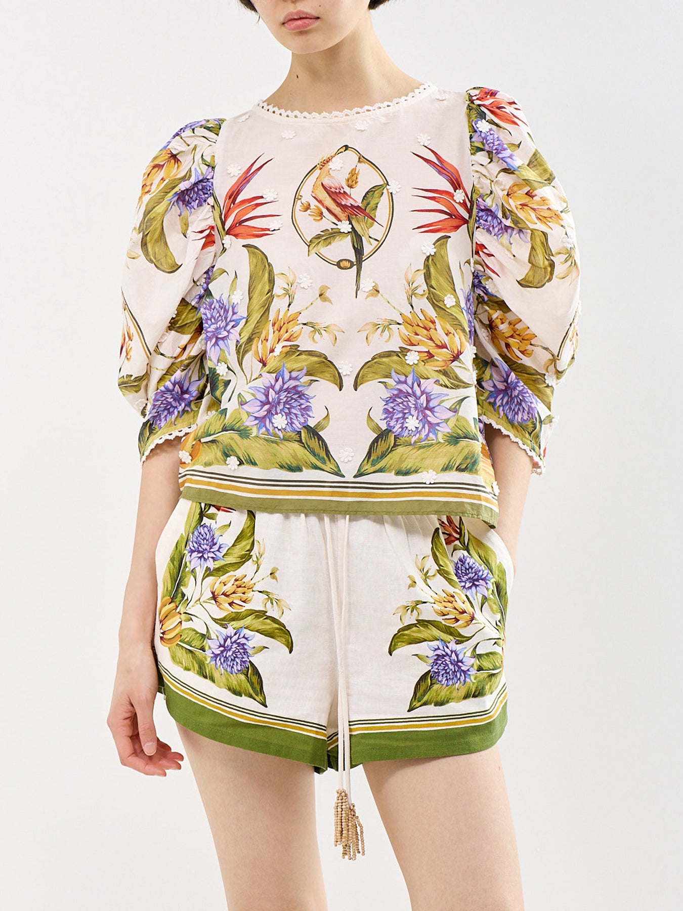 Tropical Scarf Sand Green Blouse Multi