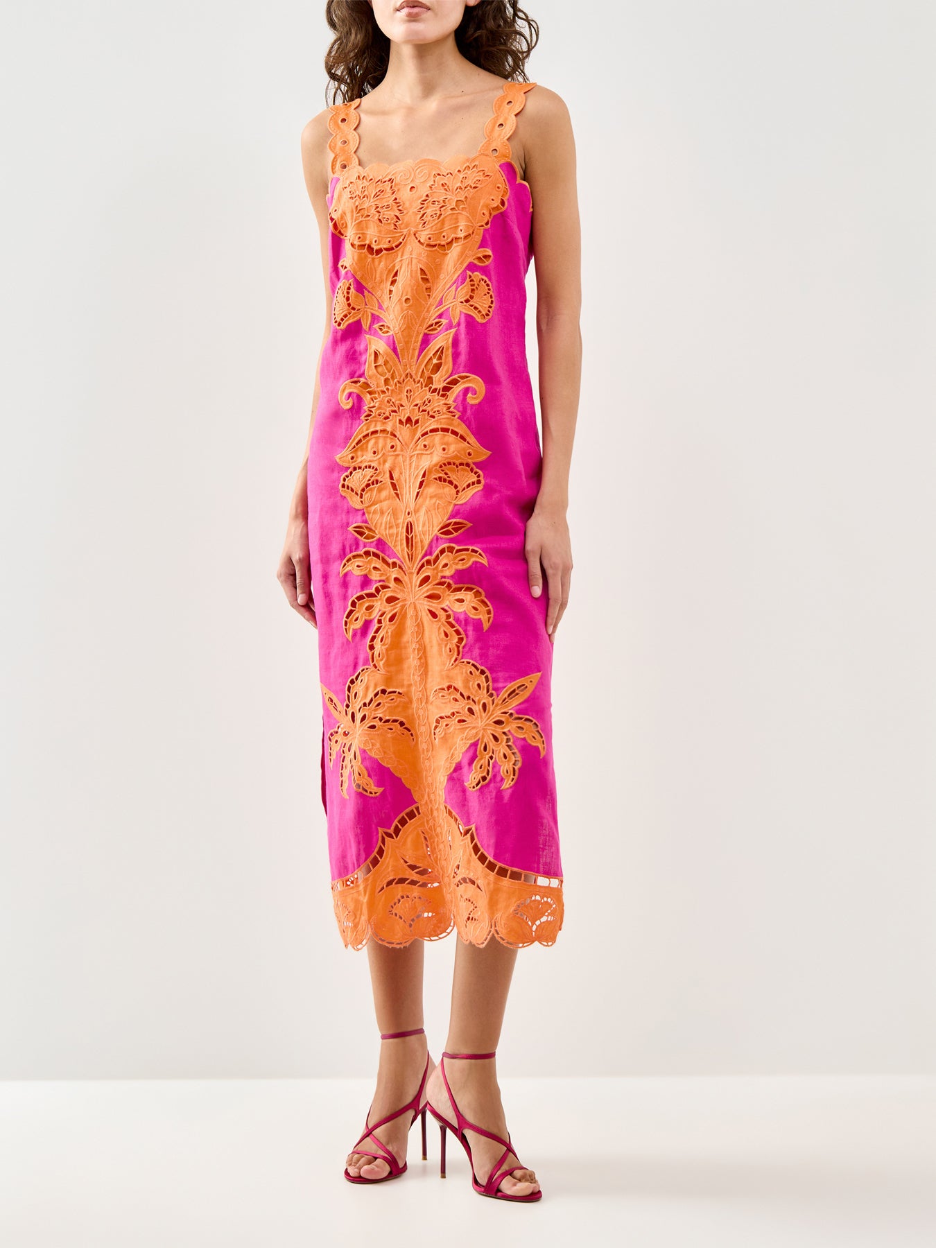 Cutwork Sleeveless Midi Dress Pink