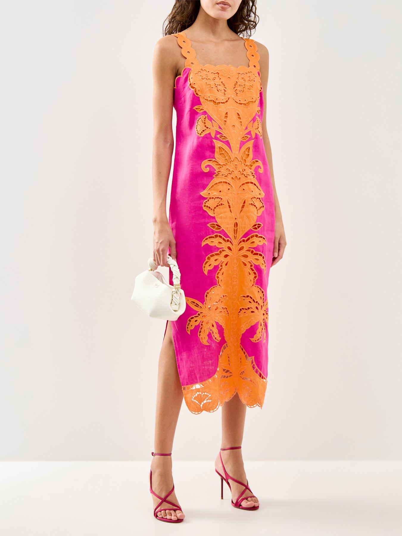 Cutwork Sleeveless Midi Dress Pink