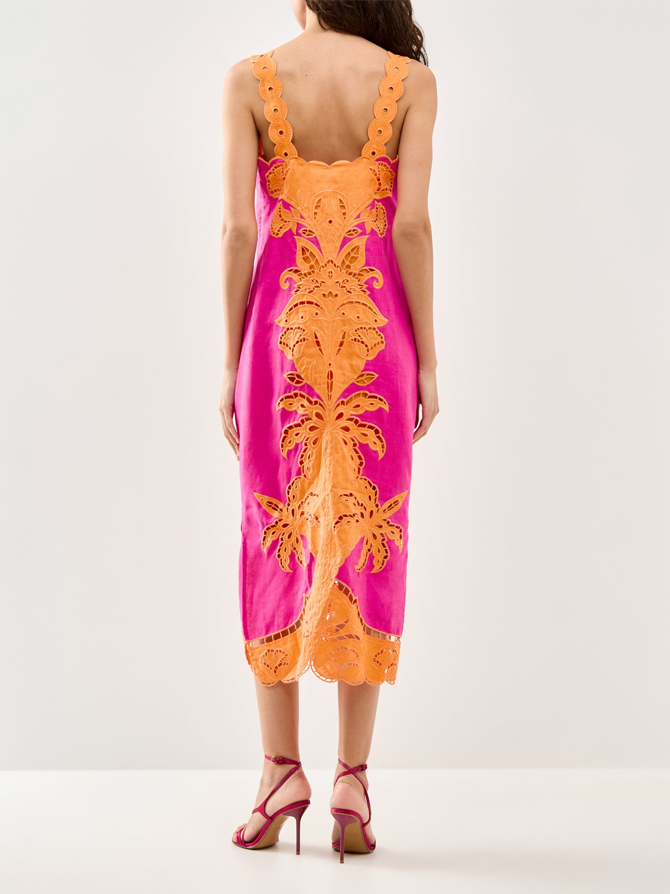 Cutwork Sleeveless Midi Dress Pink