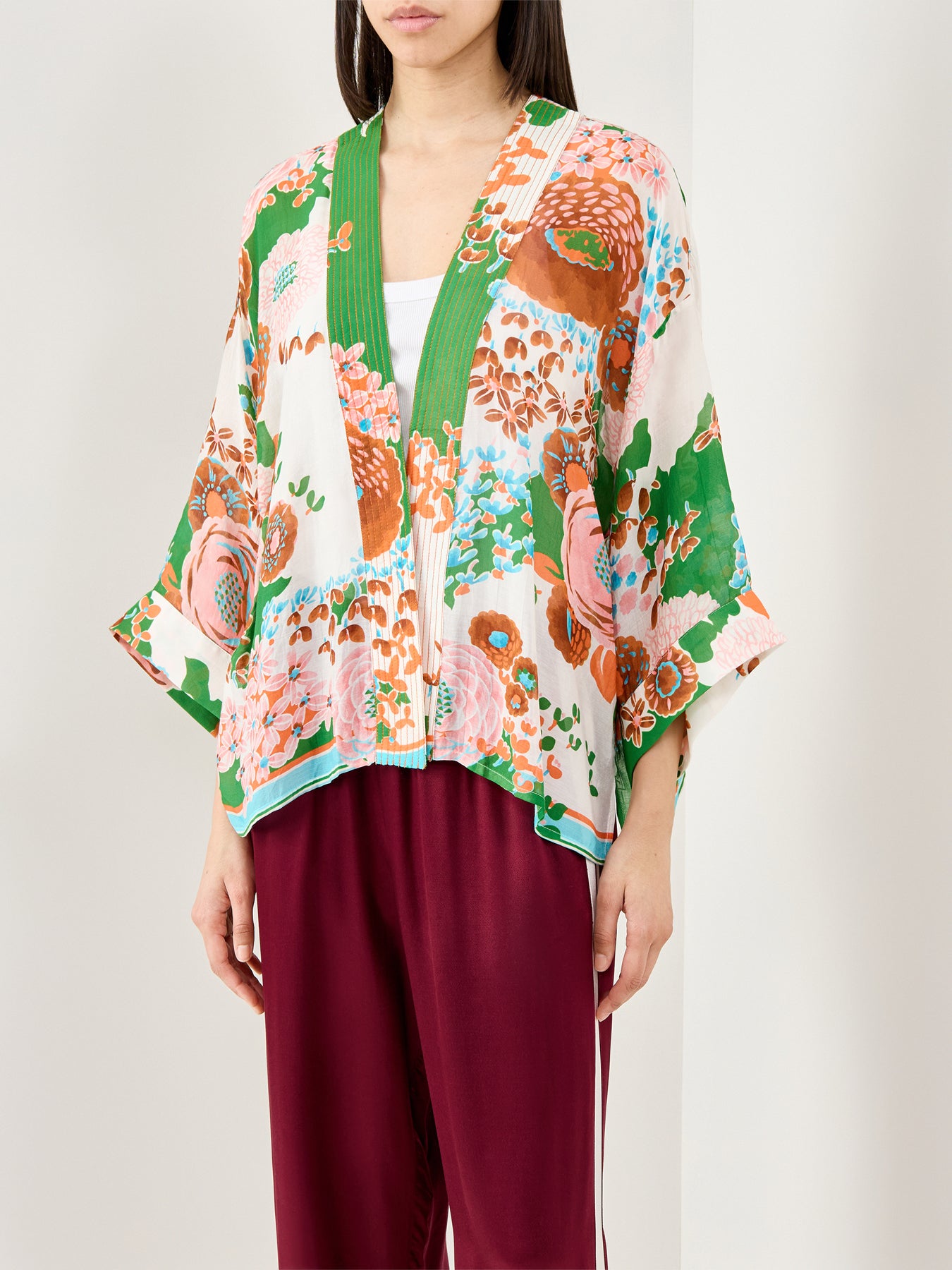 Kitsch Bouquet Print Kimono Green