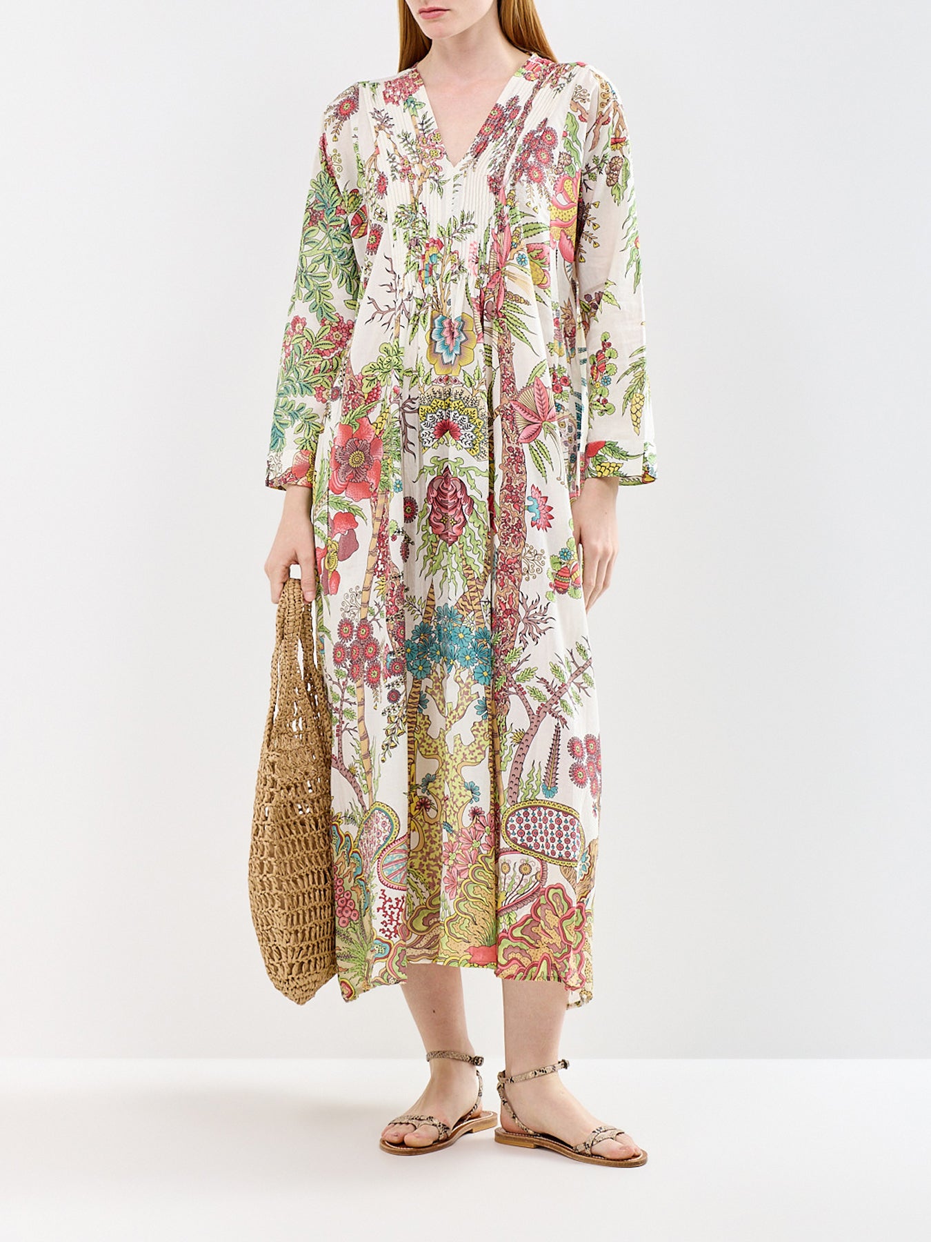 Pinch Pleat Midi Dress Ecru
