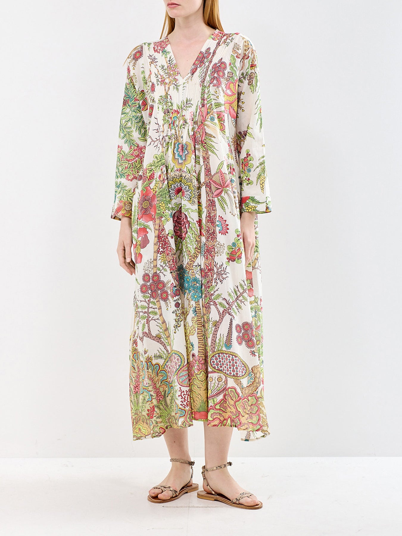 Pinch Pleat Midi Dress Ecru