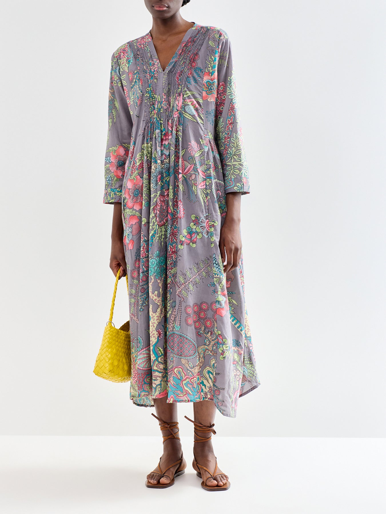 Pinch Pleat Dress Boho Gardens Grey