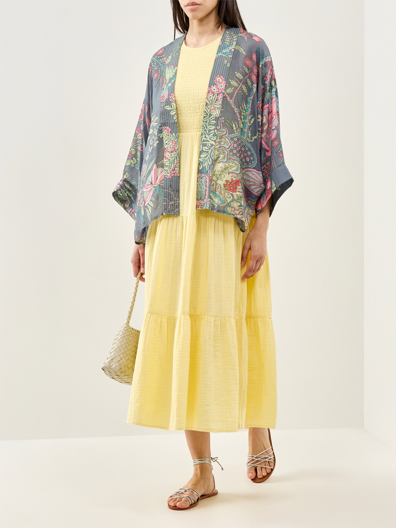 Boho Gardens Print Kimono Grey