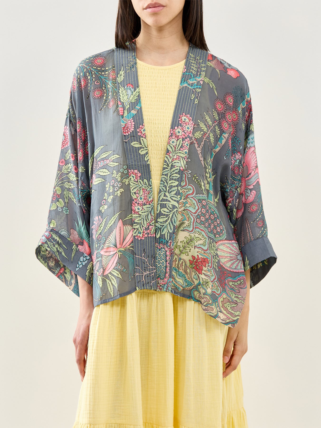 Boho Gardens Print Kimono Grey
