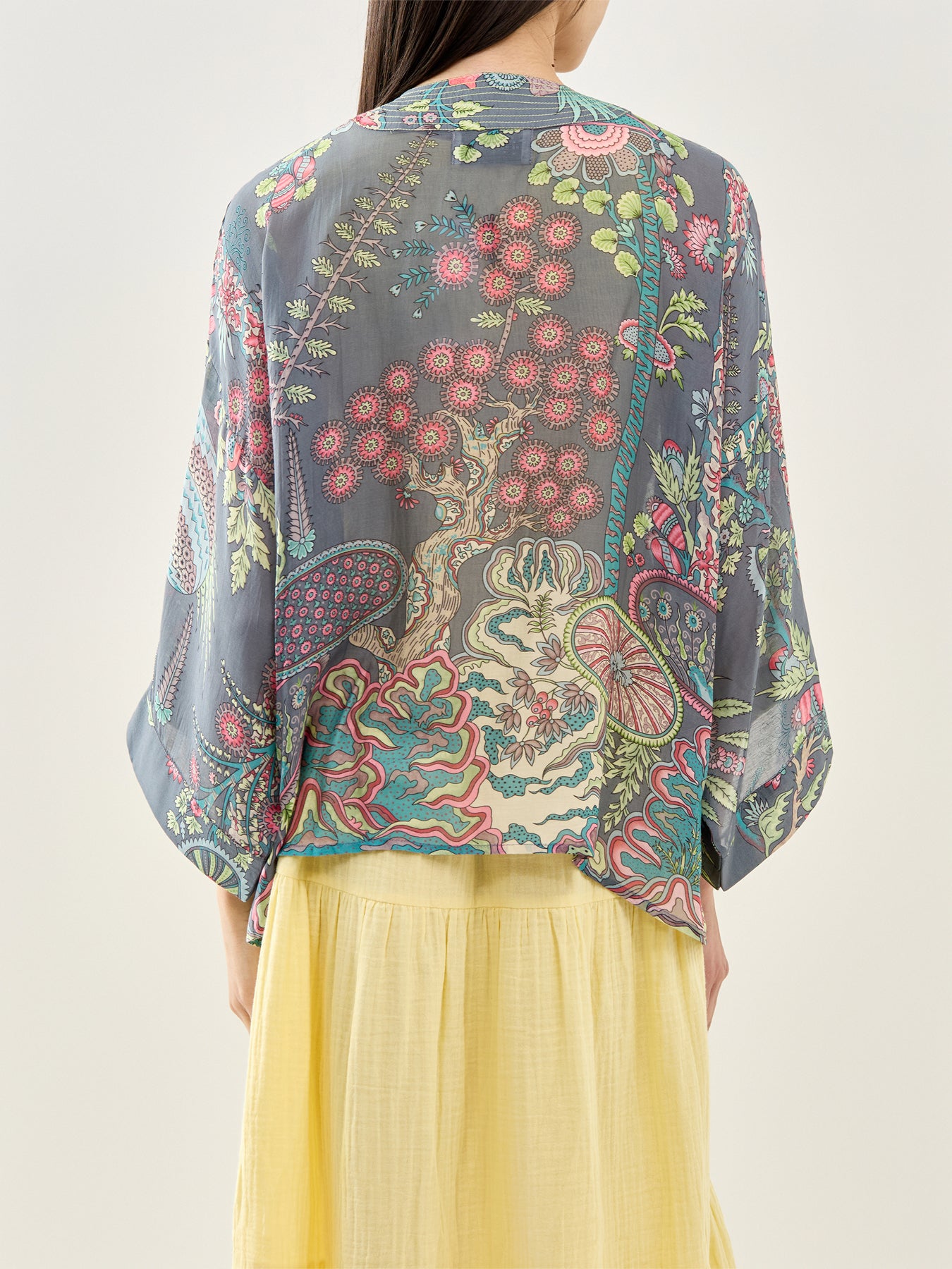 Boho Gardens Print Kimono Grey