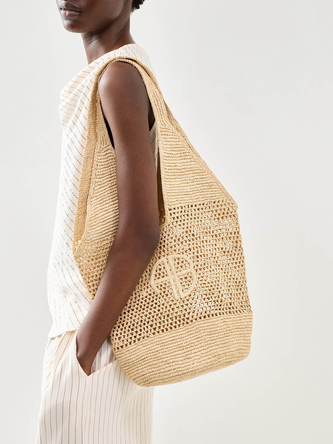 Leah Logo Hobo Bag Natural