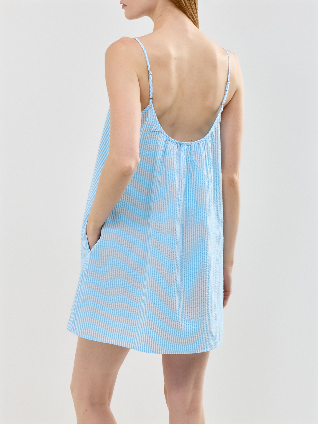 Seersucker Sleep Dress Blue