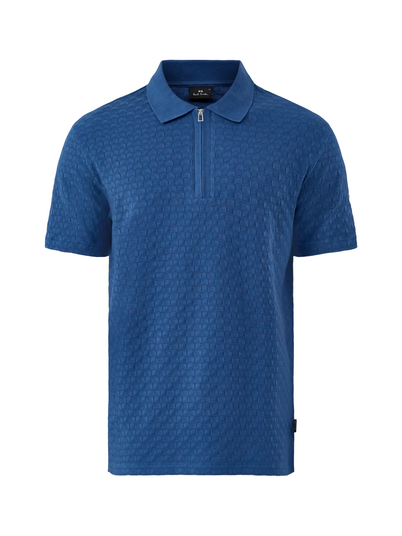 Textured Zip Knitted Polo Blue