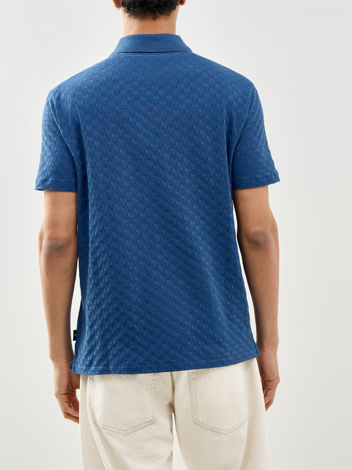 Textured Zip Knitted Polo Blue