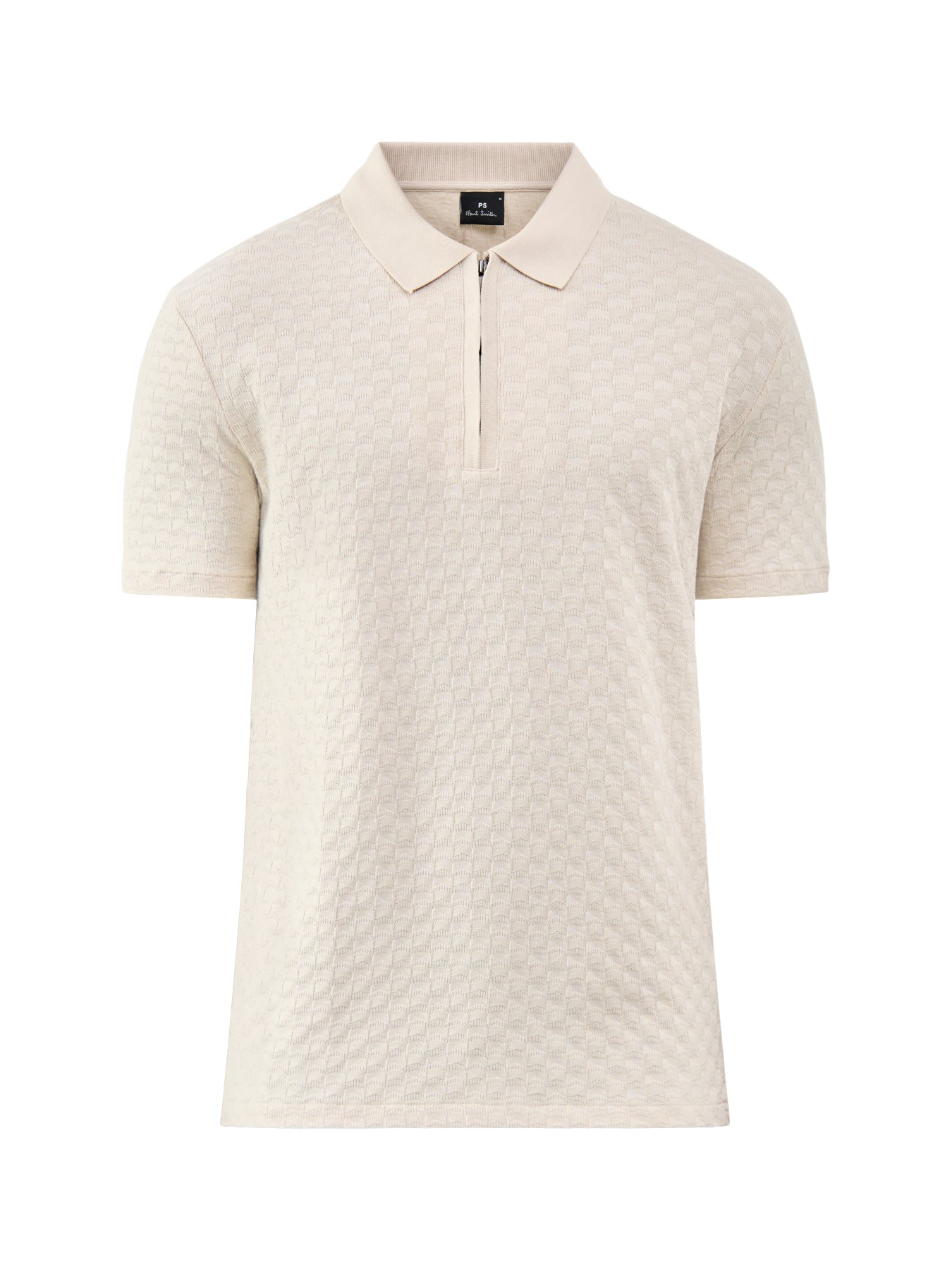 Textured Zip Knitted Polo Shirt Cream