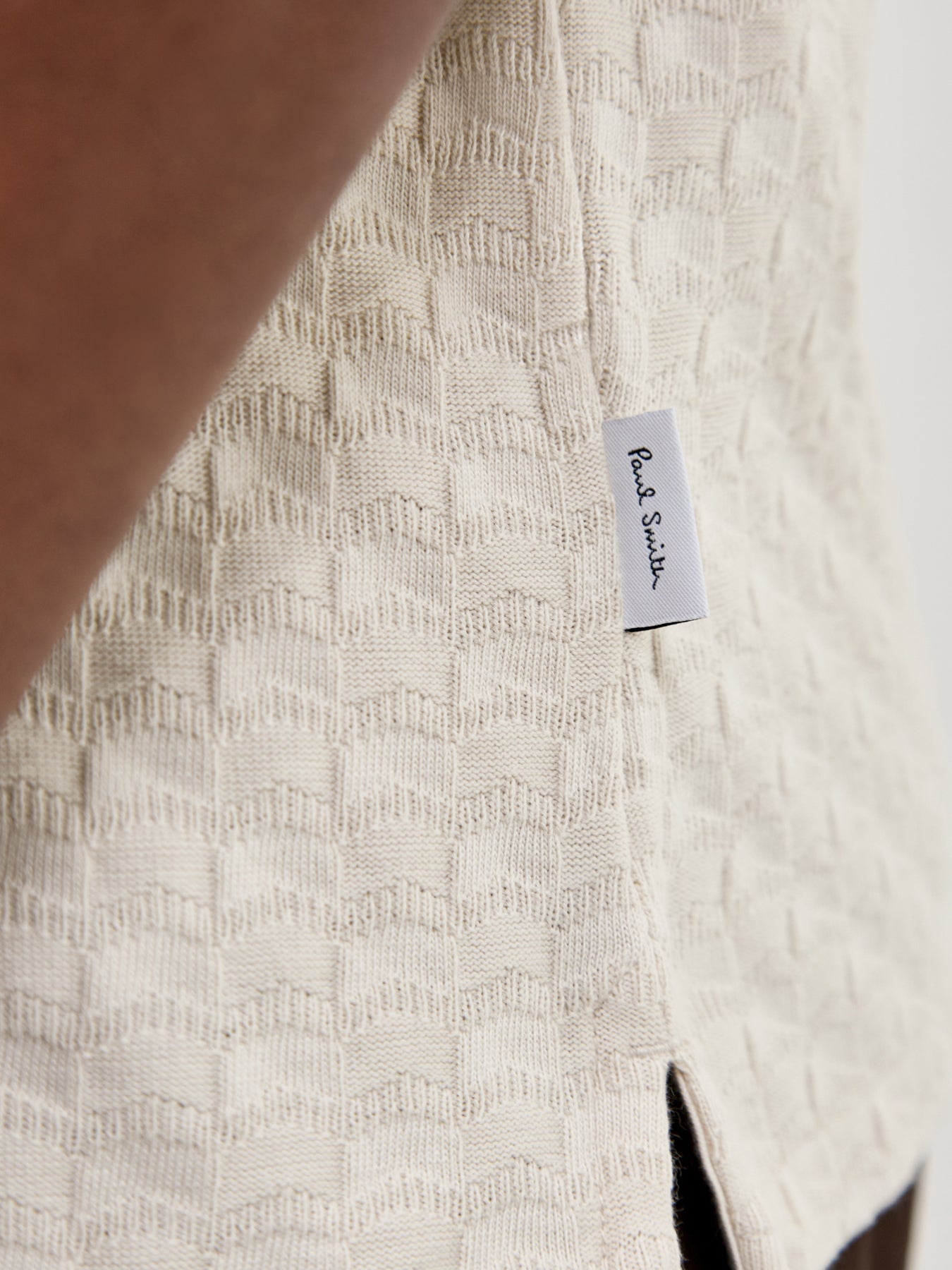 Textured Zip Knitted Polo Shirt Cream
