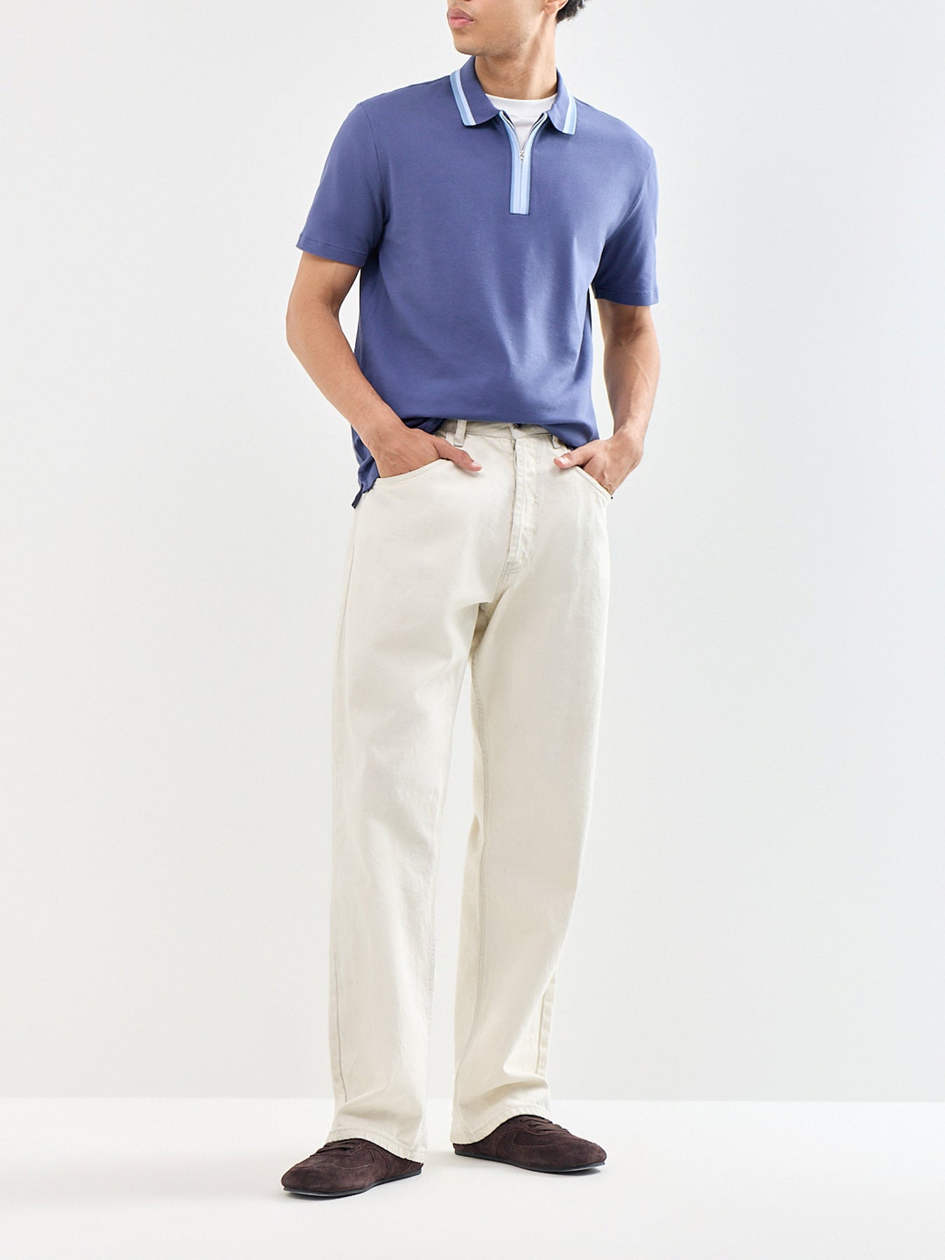 Zip Polo Shirt Blue