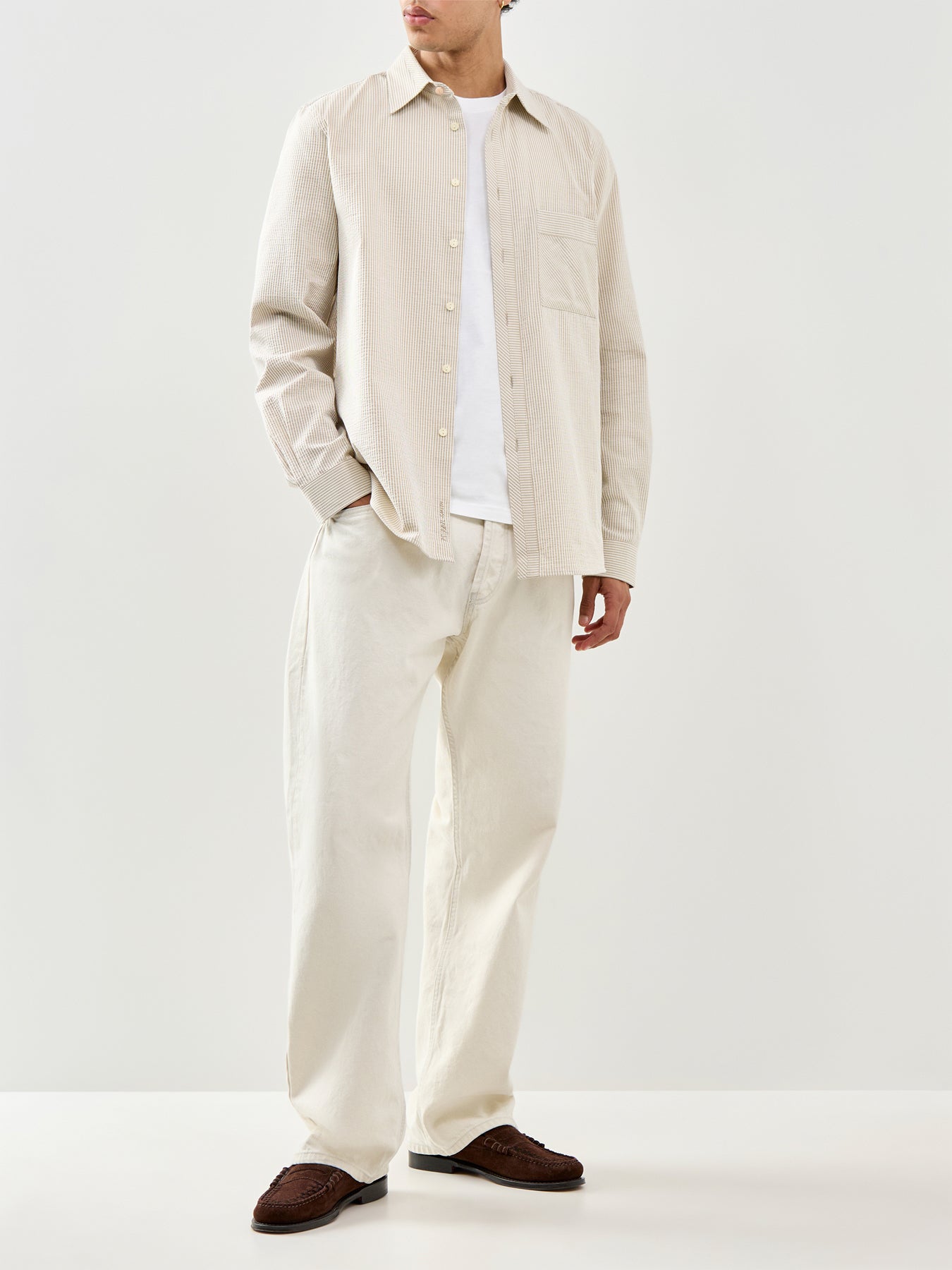 Stitch Stripe Seersucker Shirt Beige