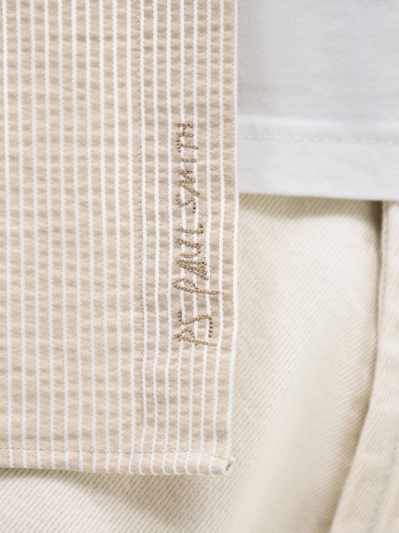 Stitch Stripe Seersucker Shirt Beige