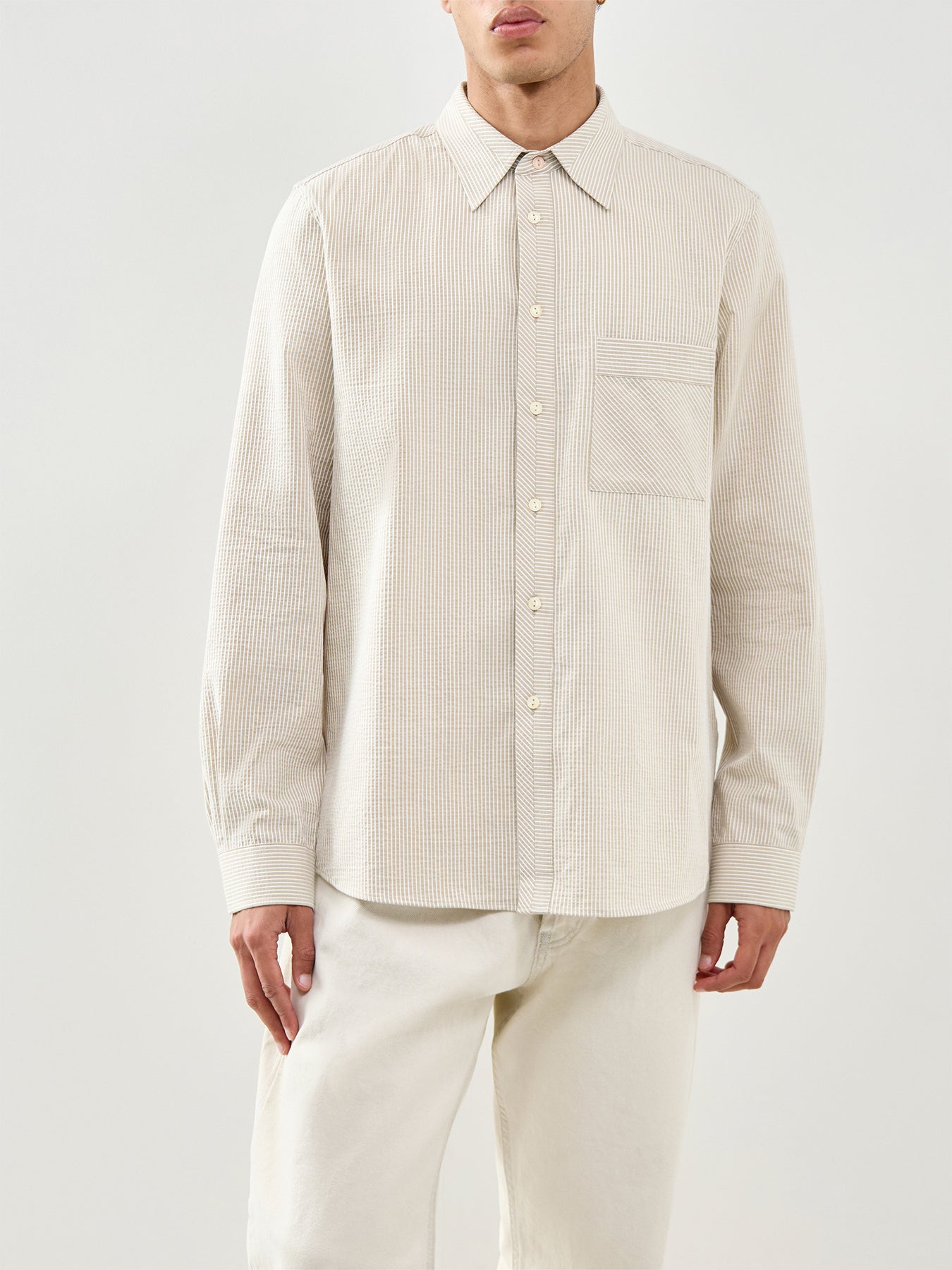 Stitch Stripe Seersucker Shirt Beige
