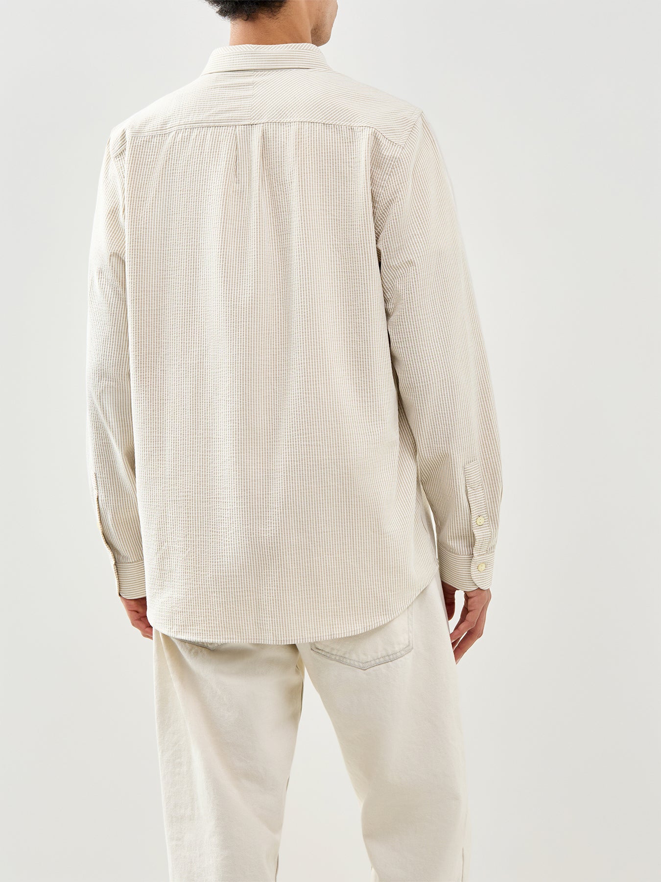 Stitch Stripe Seersucker Shirt Beige