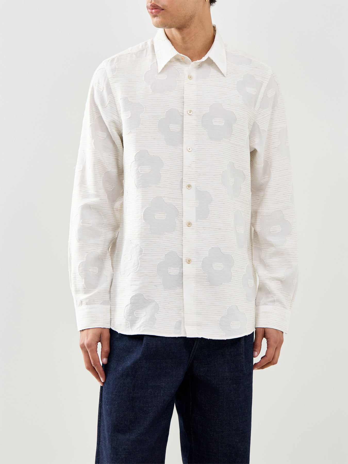 Embroidered Tonal Flowers Shirt White