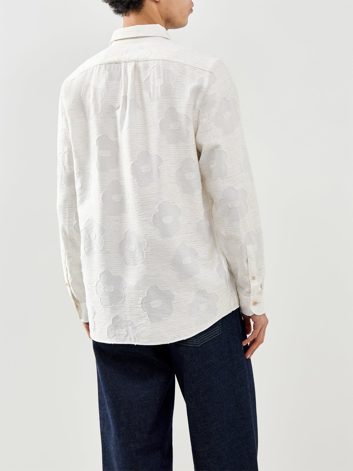 Embroidered Tonal Flowers Shirt White