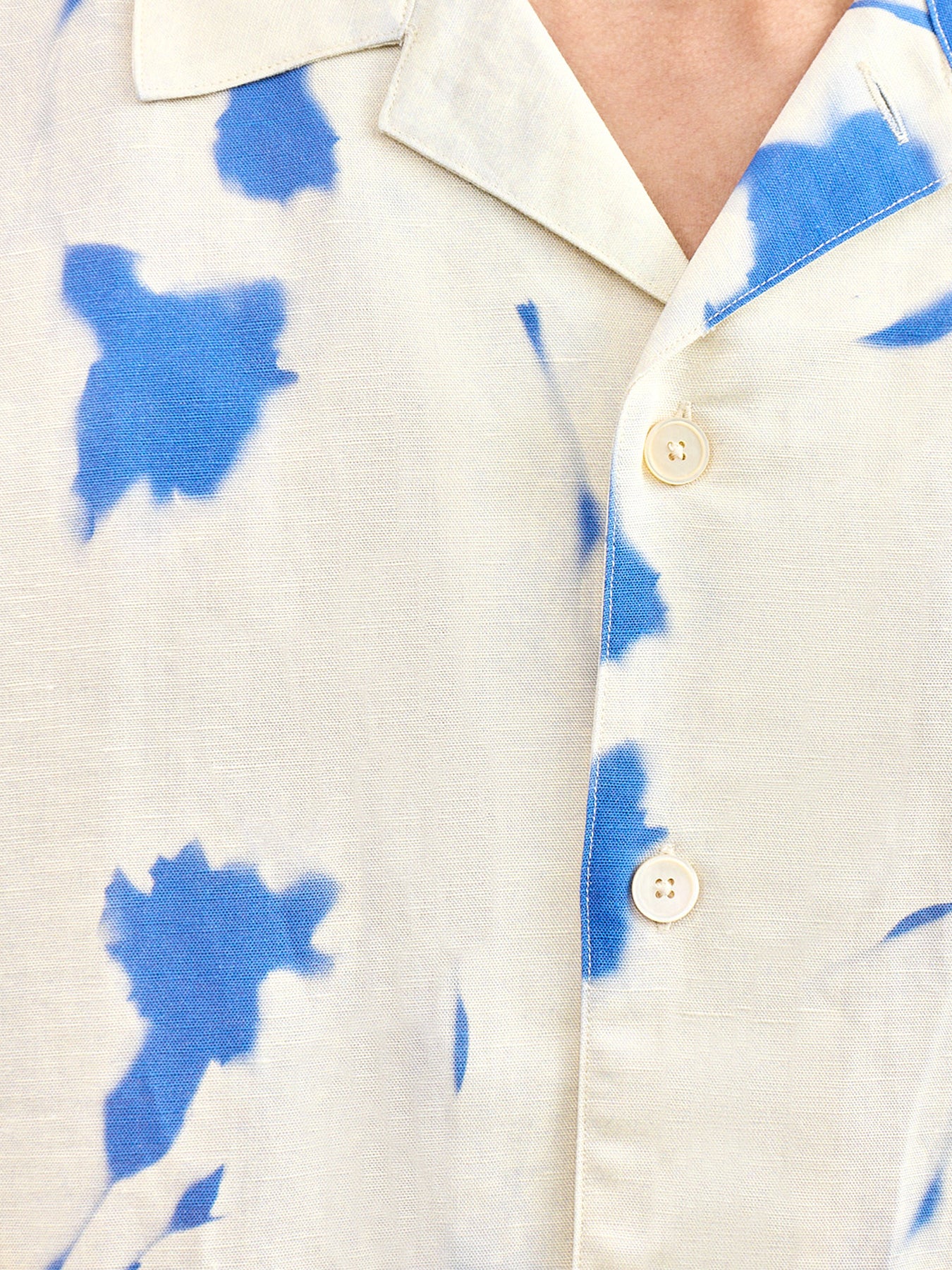 Linen Blend Floral Short Sleeve Shirt White