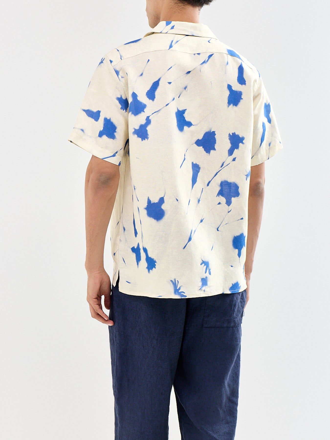 Linen Blend Floral Short Sleeve Shirt White