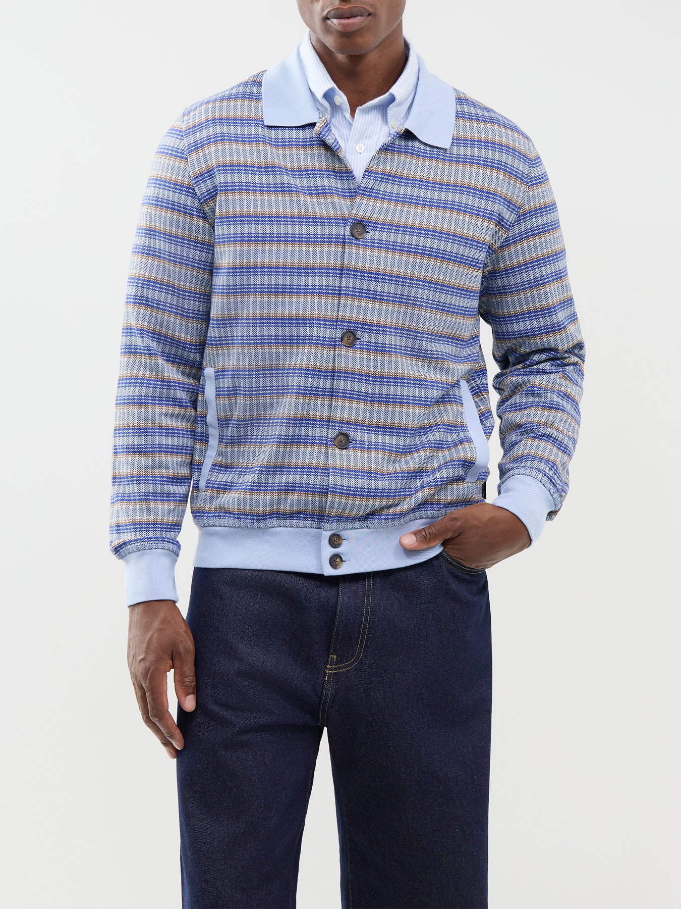 Texture Stripe Collar Cardigan