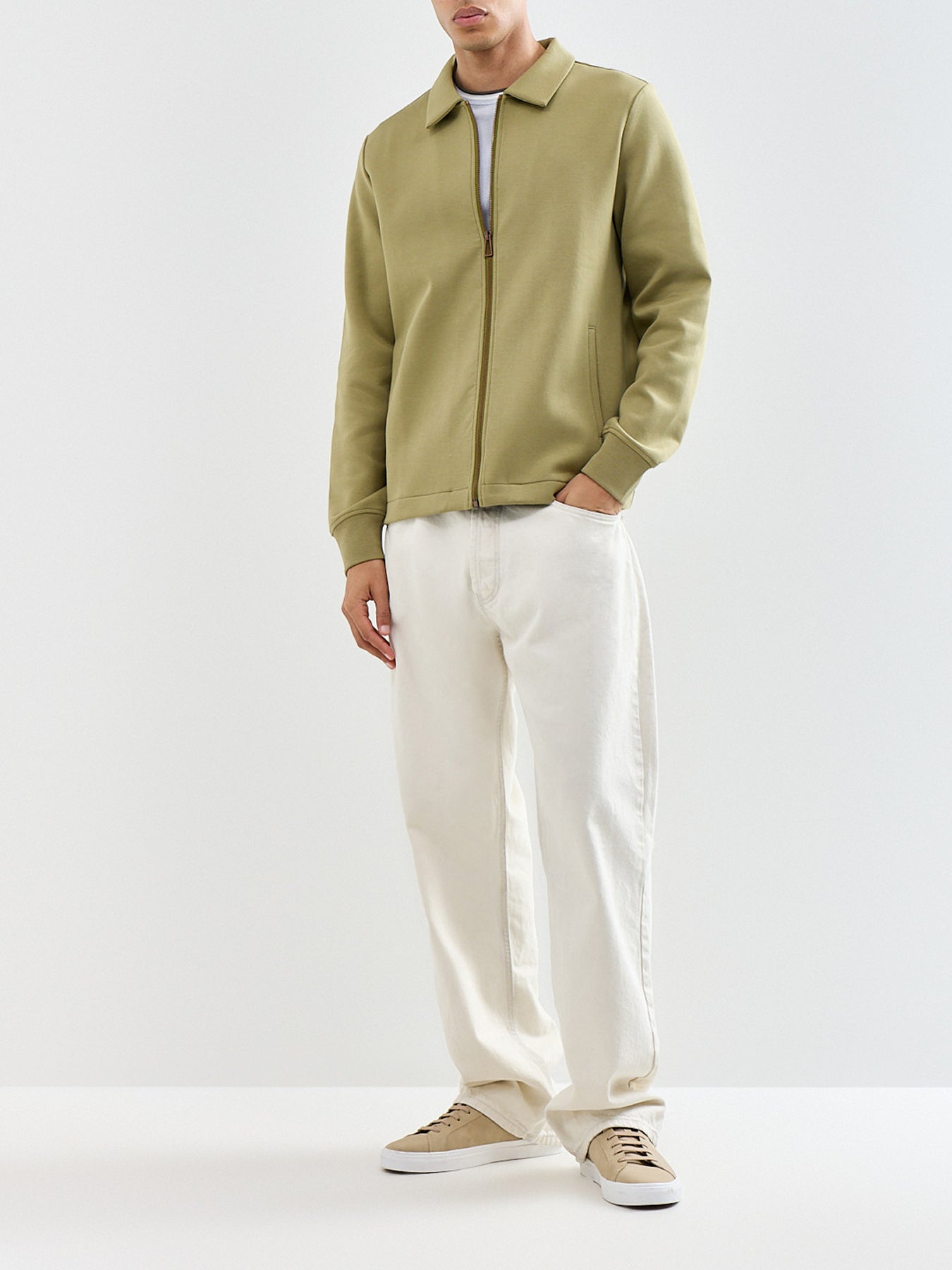 Full Zip Collar Sweatshirt Green