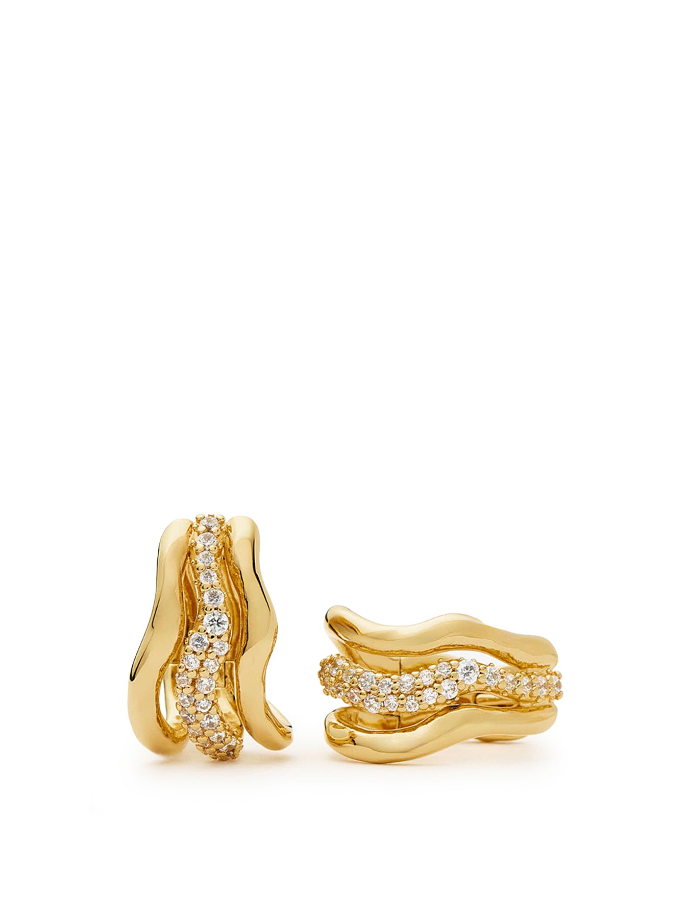 Molten Snow Triple Hoop Earrings Gold