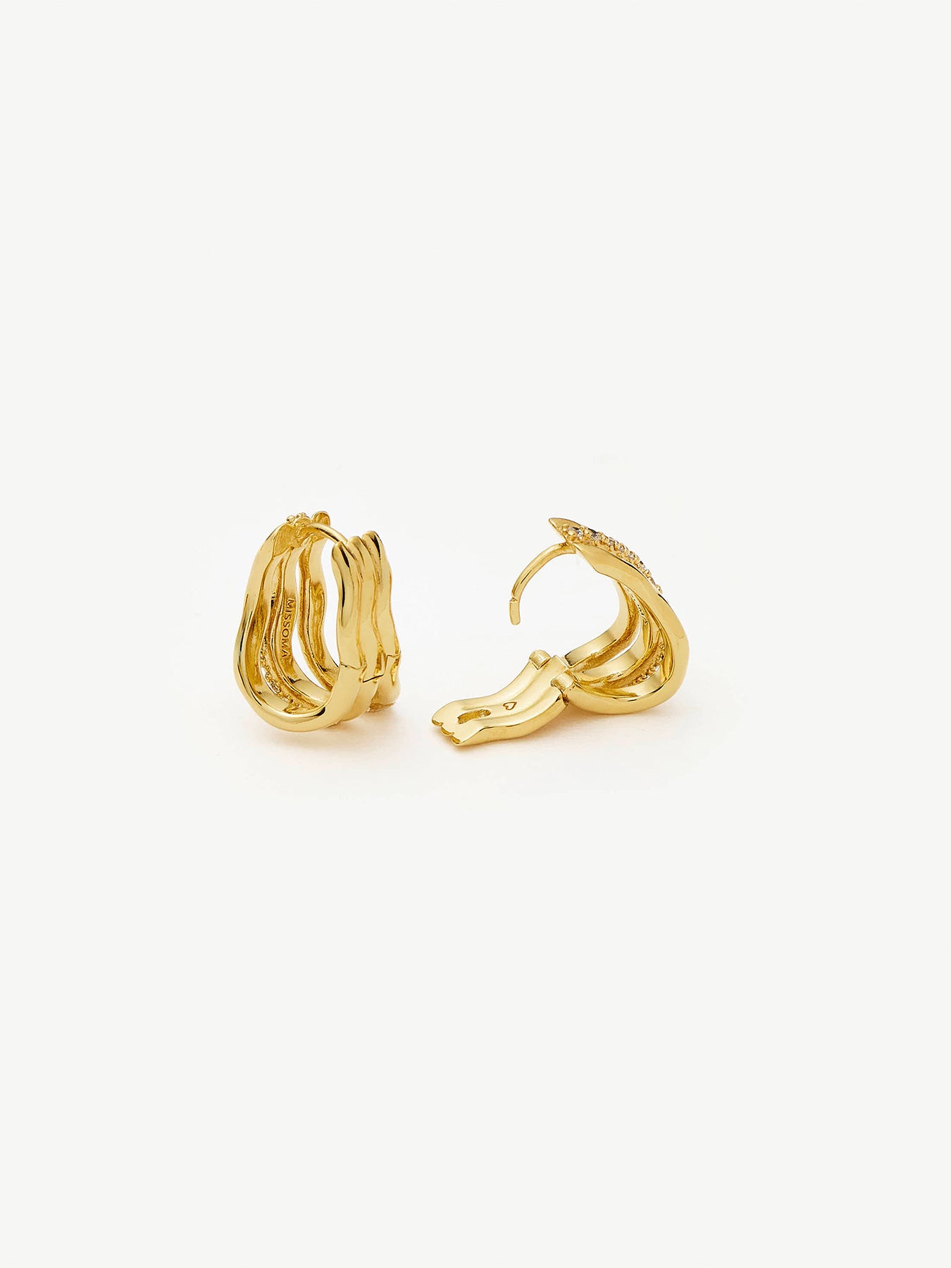 Molten Snow Triple Hoop Earrings Gold