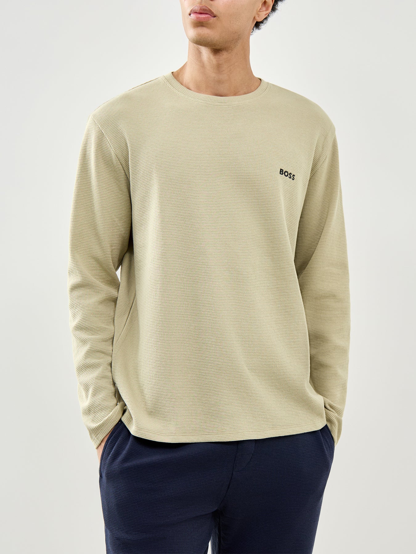 Waffle Long Sleeve Lounge Top Green