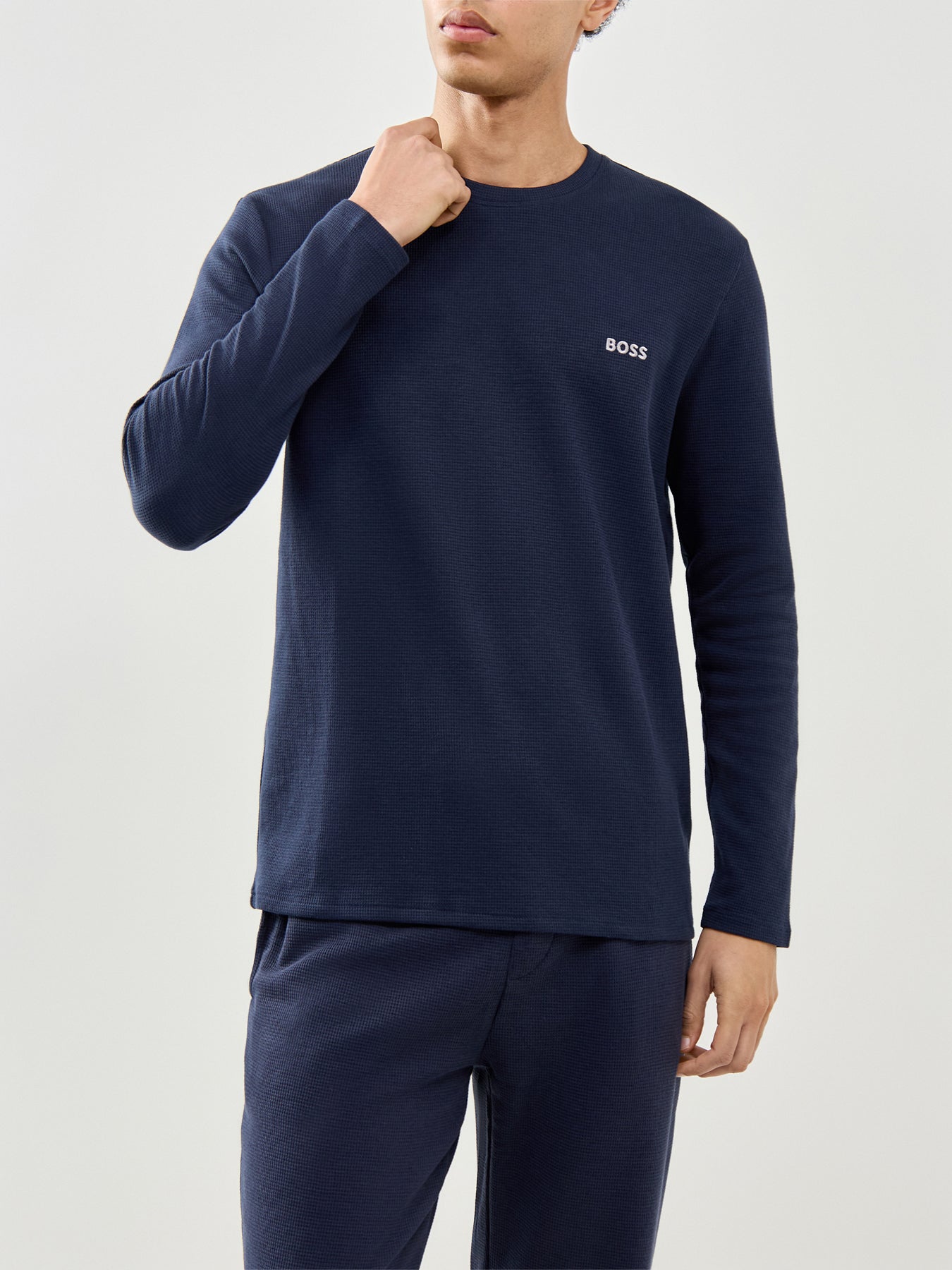 Waffle Long Sleeve Lounge Top Navy