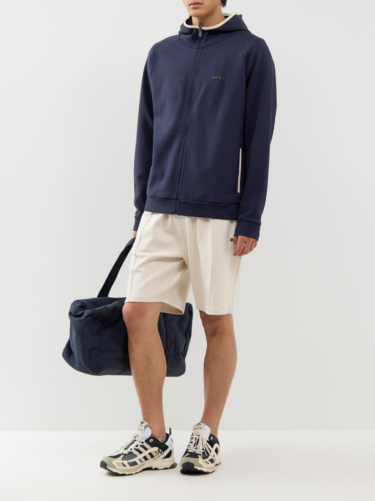 Cotton Blend Sense Hooded Jacket - Navy